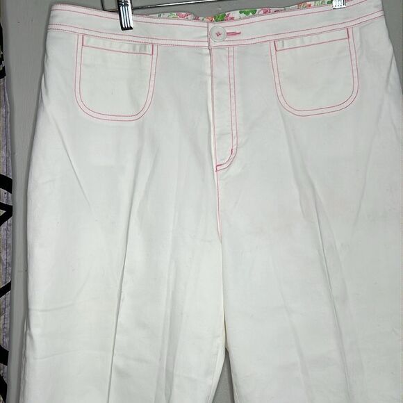 Cappagallo white cotton blend pants with hot pink trim size 16 - Picture 3 of 10